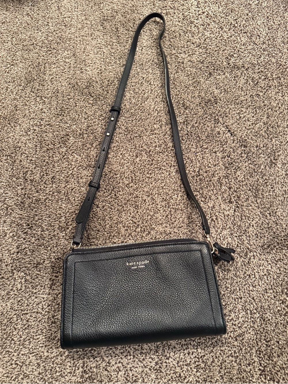 kate spade Black Pebbled Leather Crossbody Wallet Bag